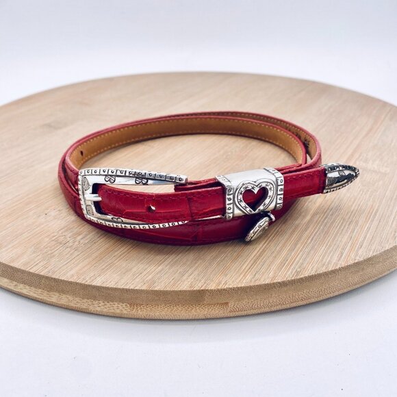 Brighton Accessories - Brighton Belt Womens 32 Red Full Grain Leather Silver Buckle Western Charms